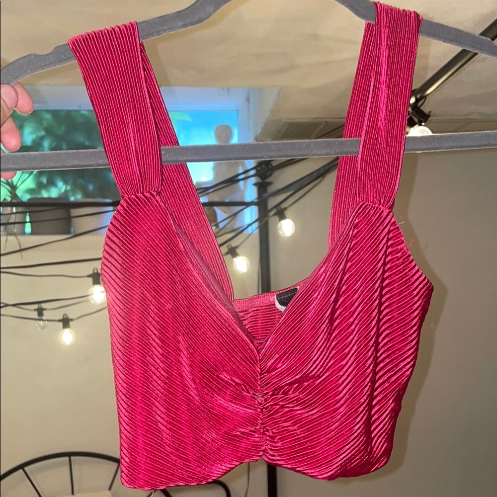 Hot Pink Ruched Women's Crop Top